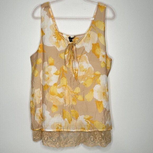 Suzanne Betro Tank Top Size 2X Yellow Floral Flowy - Picture 1 of 8